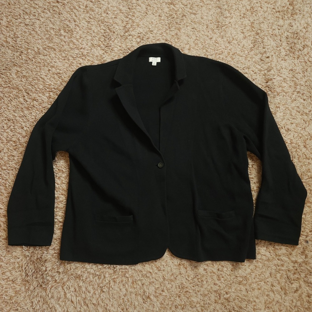 J.Crew Sweater Blazer Women 3X Black 100% Cotton Knit Single Button Cardigan